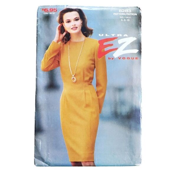 Vintage 90s Vogue Pattern 8283 Uncut Sheath Dress Front Back Tucks 6 8 10 - Picture 1 of 3